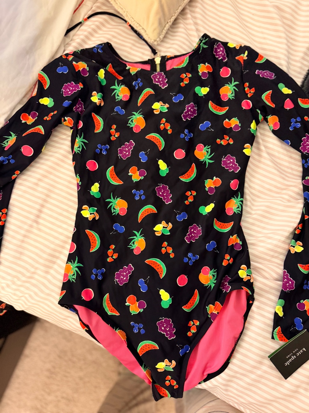 kate spade Black One-Piece Swimsuit with Neon Fruit Print